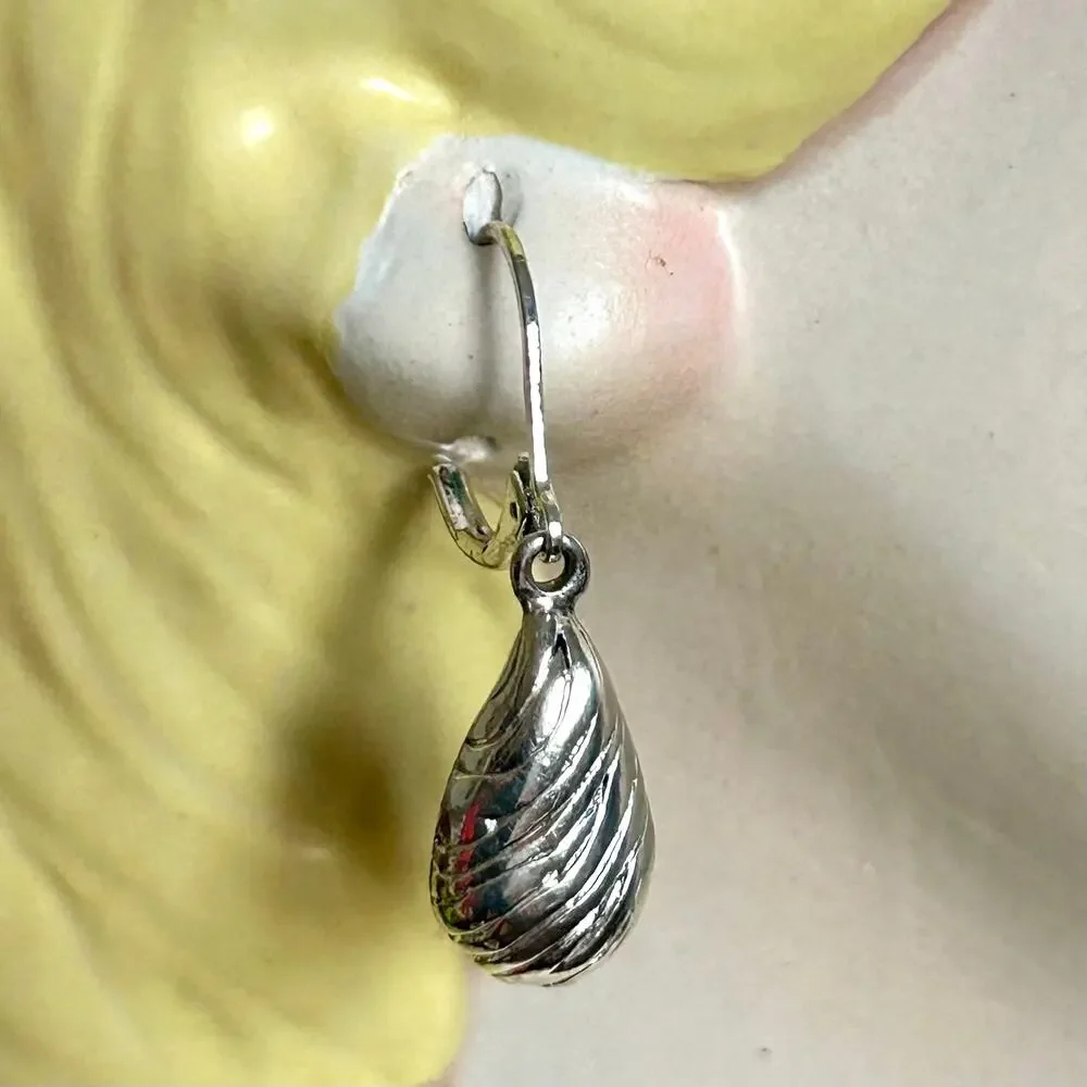 Vintage Sterling Silver 925 Teardrop Dangle Earrings – Textured Drop Design